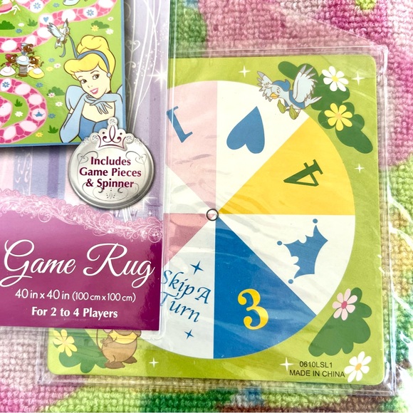 NEW Disney Princess Game Rug 40” x 40” Pink & Green w Spinner & Player Pieces - Picture 5 of 15
